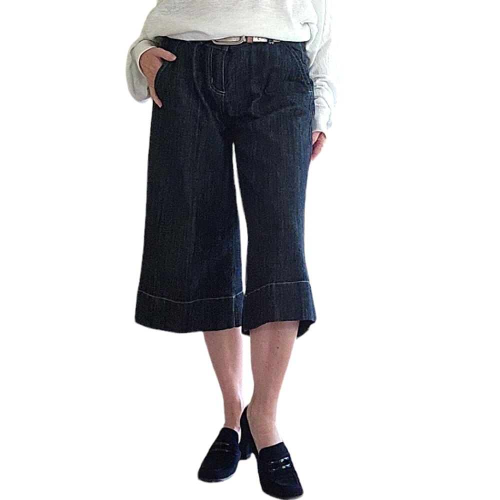 Boston Proper Culottes Capri Denim Wide Leg Jeans sz 10 dark wash